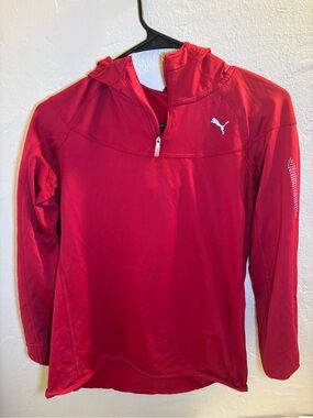 Puma Red Hooded Quarter-Zip Pullover Jacket